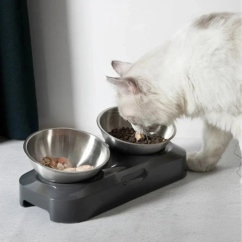 Gamelle chat surélevée inox - Anti-vomissements efficace Griffe d'Amour