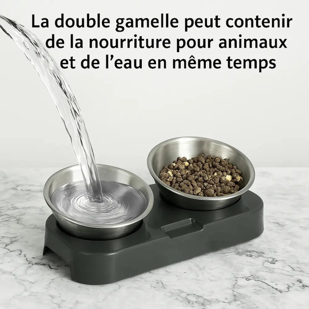 Gamelle chat surélevée inox - Anti-vomissements efficace Griffe d'Amour