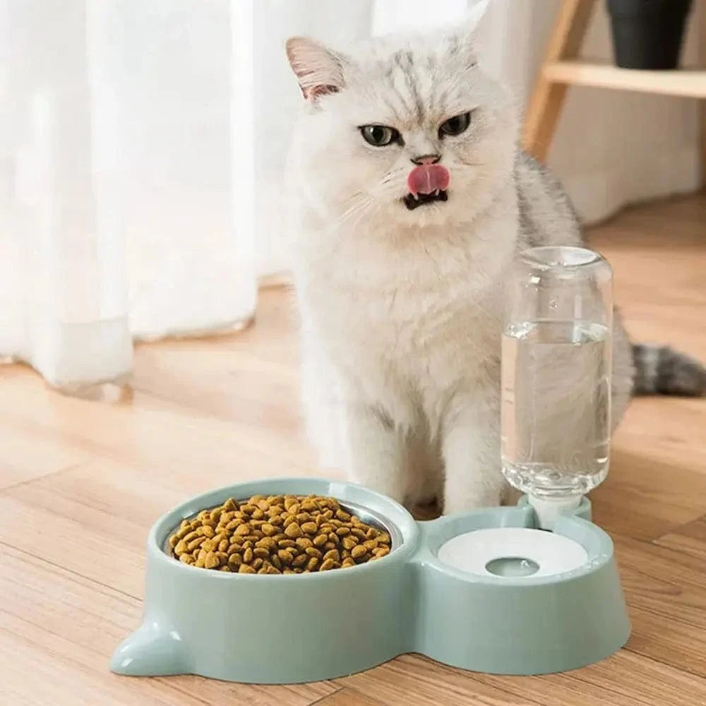 Gamelle croquettes et eau pour chat - 2 en 1 pratique Griffe d'Amour