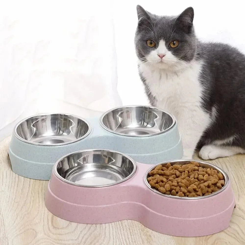 Gamelle double inox chat - Pratique, antidérapante et stable Griffe d'Amour