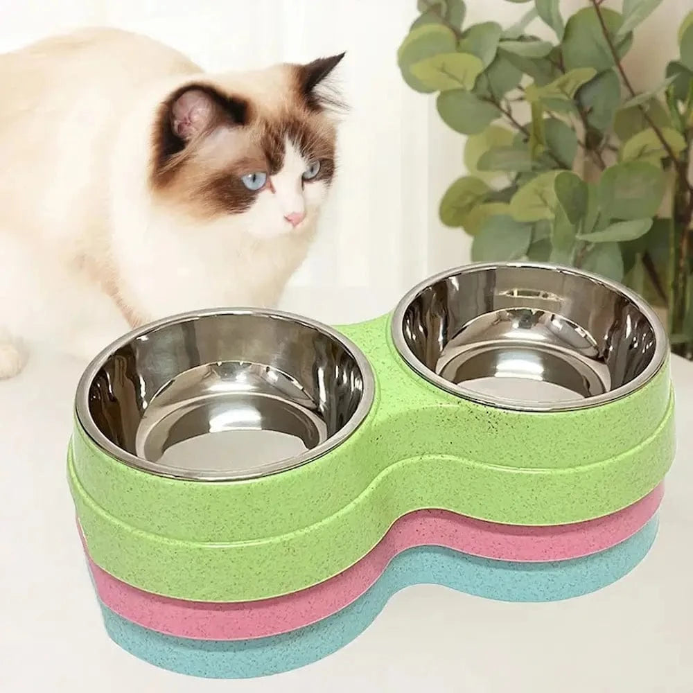 Gamelle double inox chat - Pratique, antidérapante et stable Griffe d'Amour