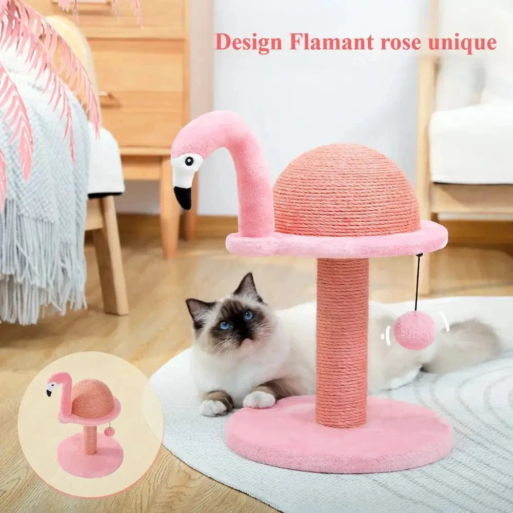 Poteau à griffer chat Flamant rose - Design élégant & pratique Griffe d'Amour