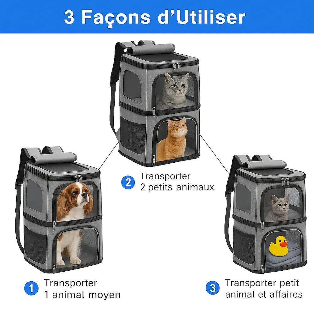 Sac à dos 2 chats - Transportez 2 félins sans stress Griffe d'Amour