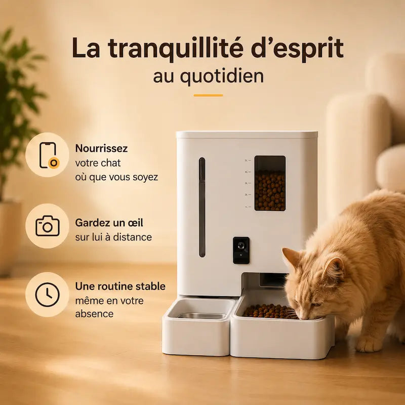 Distributeur automatique eau et croquettes chat