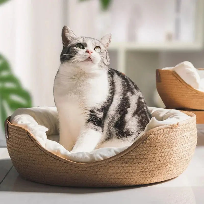 Panier original pour chat en bambou tissé Griffe d'Amour