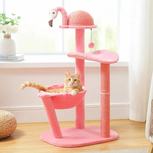 Arbre à chat flamant rose - Hamac douillet & jouet intégré Griffe d'Amour