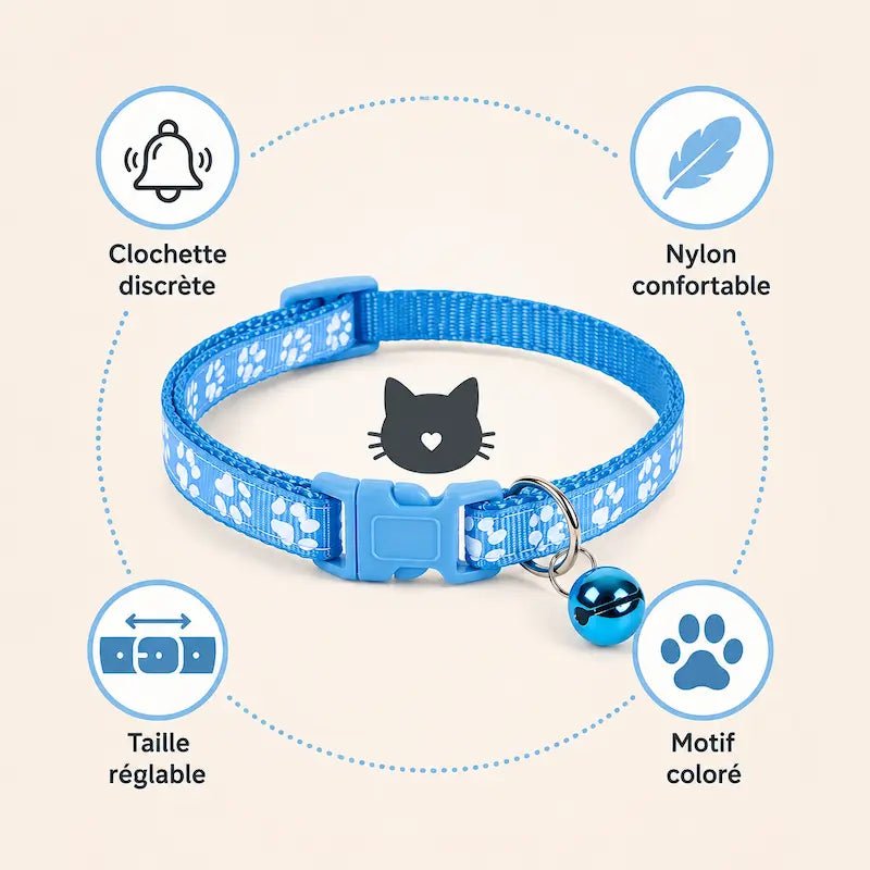 Collier chat motif coloré - Léger et réglable | PawColor