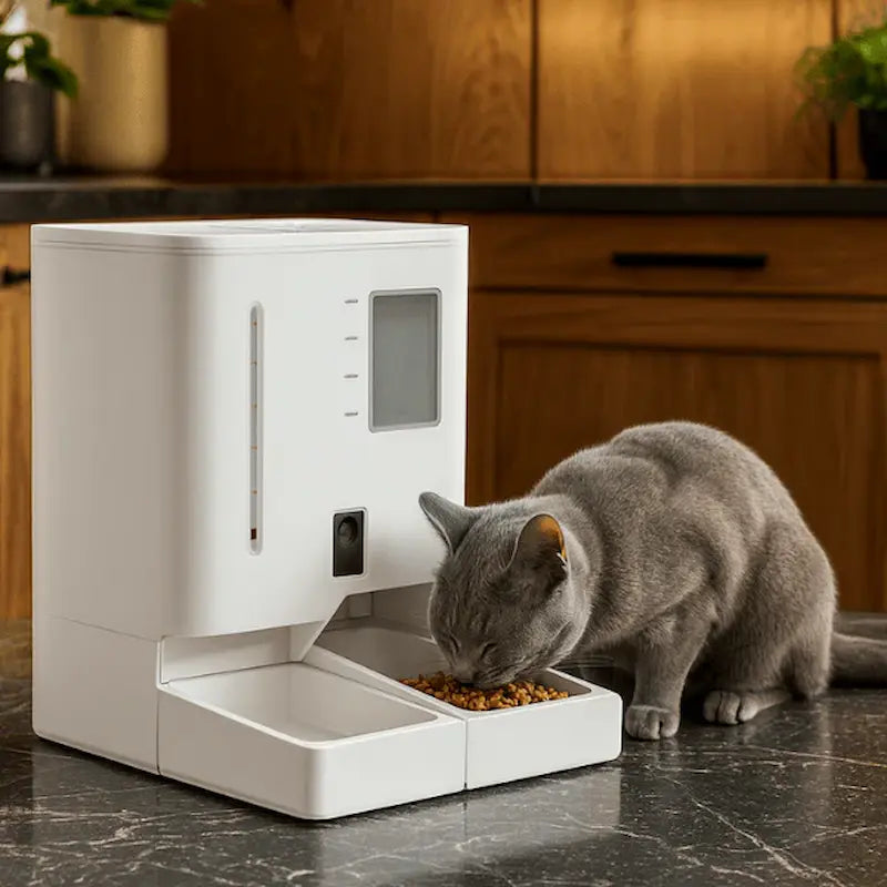 Distributeur automatique eau et croquettes chat