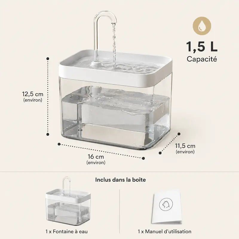 Fontaine à eau chat transparente – Niveau visible | ClearFlow
