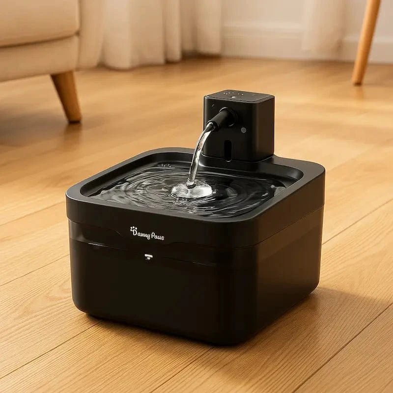Fontaine chat anti-bactérienne DownyPaws noire en acier inoxydable avec jet d'eau