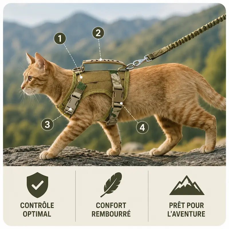 Harnais tactique chat - Anti-fugue et confort | CatArmor