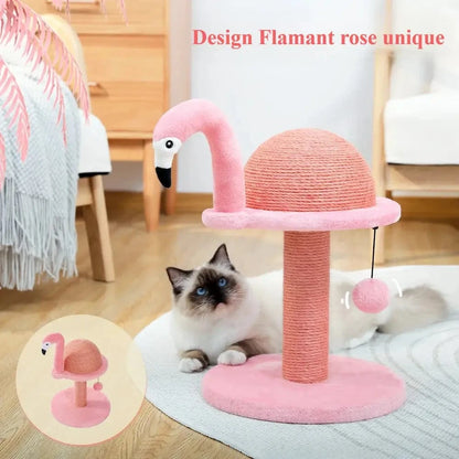 Poteau à griffer chat Flamant rose - Design élégant & pratique Griffe d'Amour