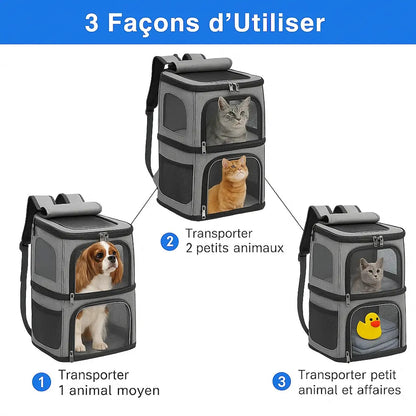 Sac à dos 2 chats - Transportez 2 félins sans stress Griffe d'Amour