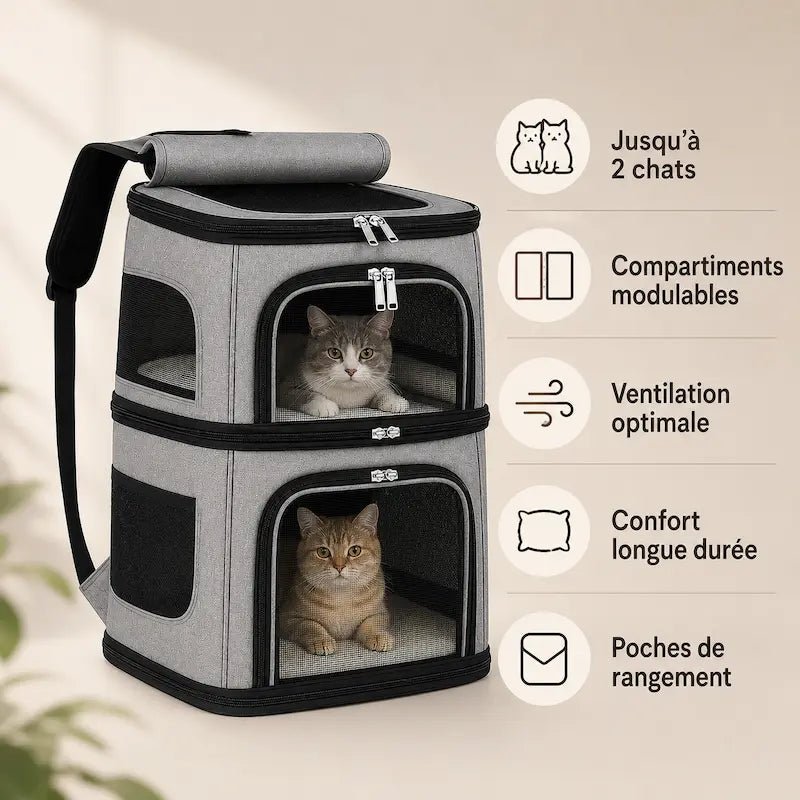 Sac à dos 2 chats - confort optimal | CosmoPattes